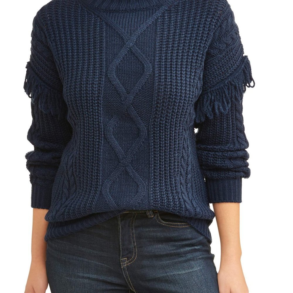 Time and Tru Mock Neck Fringe Sweater